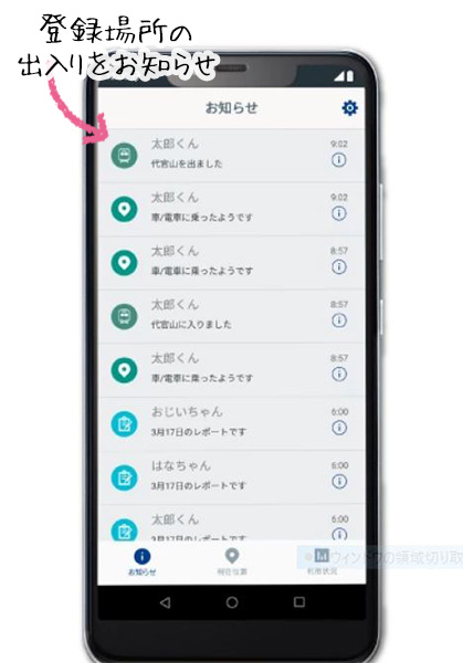 トーンモバイルジオフェンス登録場所通過のプッシュ通知